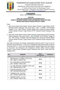 Jabatan Pimpinan Tinggi Pratama (JPTP) Sekretaris Daerah Kabupaten Way Kanan tahun 2025